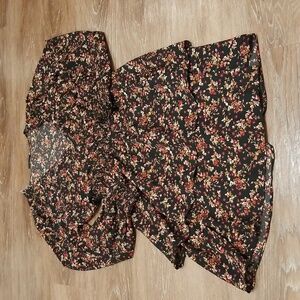 (M) Devoted Floral Print Peasant Statement Sleeves Ruffle Bohemian Vacation